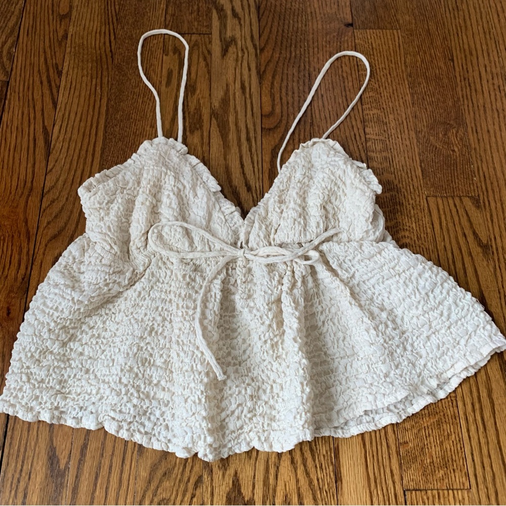 Zara Puckered Gauze Cropped Cami Sz S - Picture 2 of 4